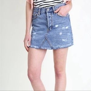 Umgee 26 Medium Wash Distressed Raw Hem Mini Denim Skirt